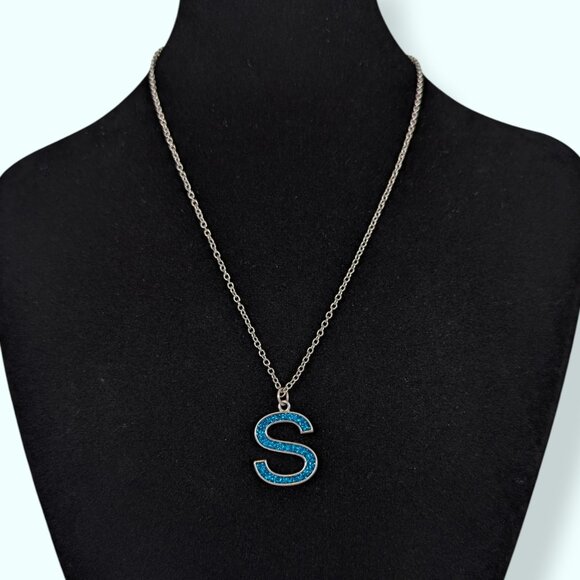 (2/$20) Blue Sparkle "S" Pendant Necklace - Picture 1 of 5
